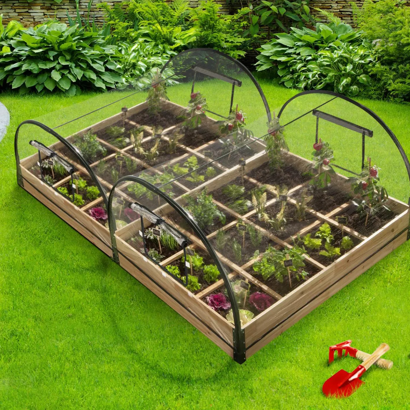 Lot de 2 carrés potager en bois 12 compartiments