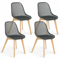 Lot de 4 chaises ajourées grises design