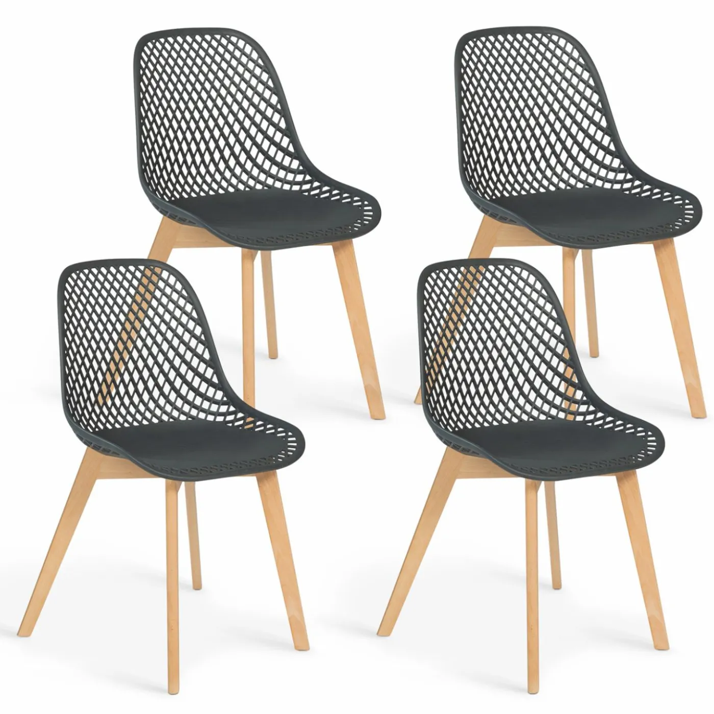 Lot de 4 chaises ajourées grises design