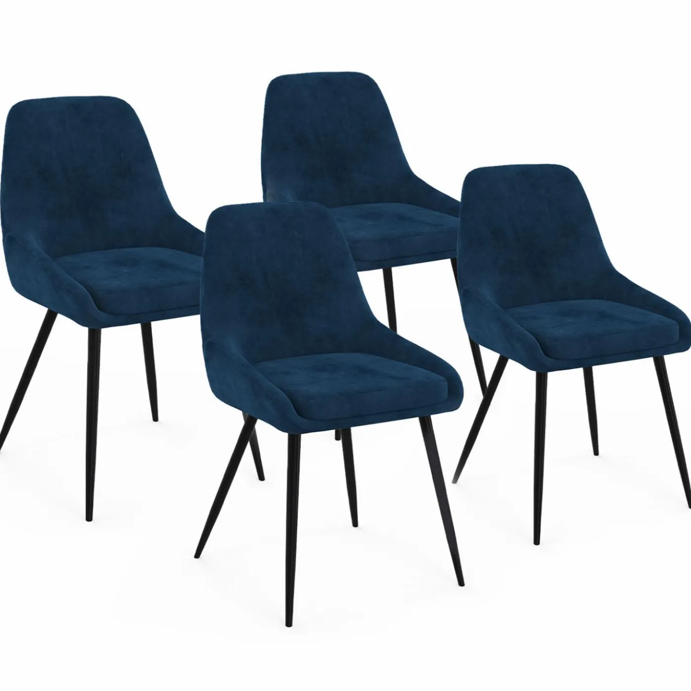 Lot de 4 chaises avec accoudoirs en velours bleu