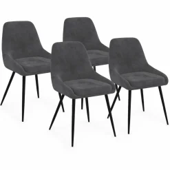 Lot de 4 chaises avec accoudoirs en velours gris foncé