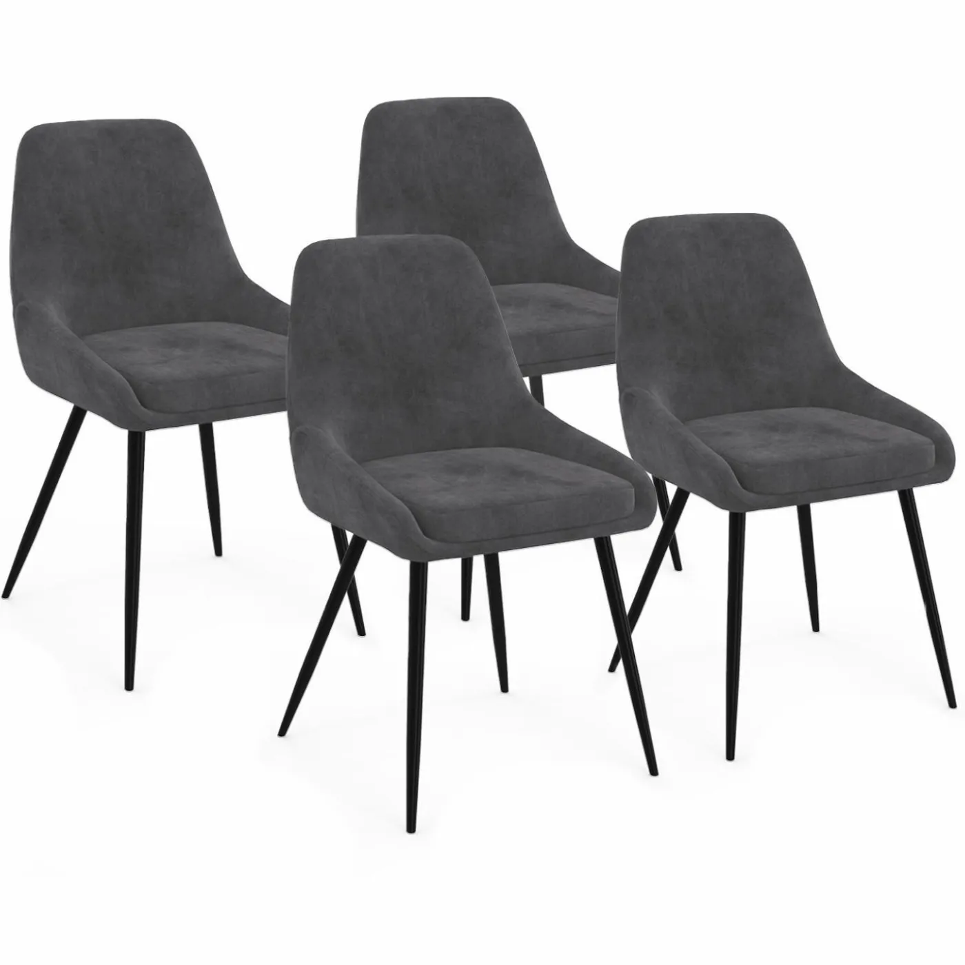 Lot de 4 chaises avec accoudoirs en velours gris foncé