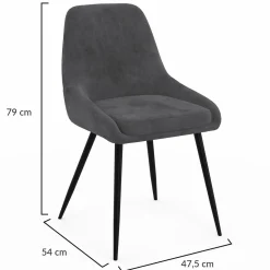 Lot de 4 chaises avec accoudoirs en velours gris foncé