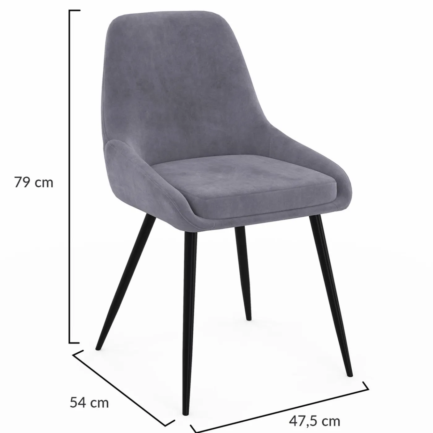 Lot de 4 chaises avec accoudoirs en velours gris clair
