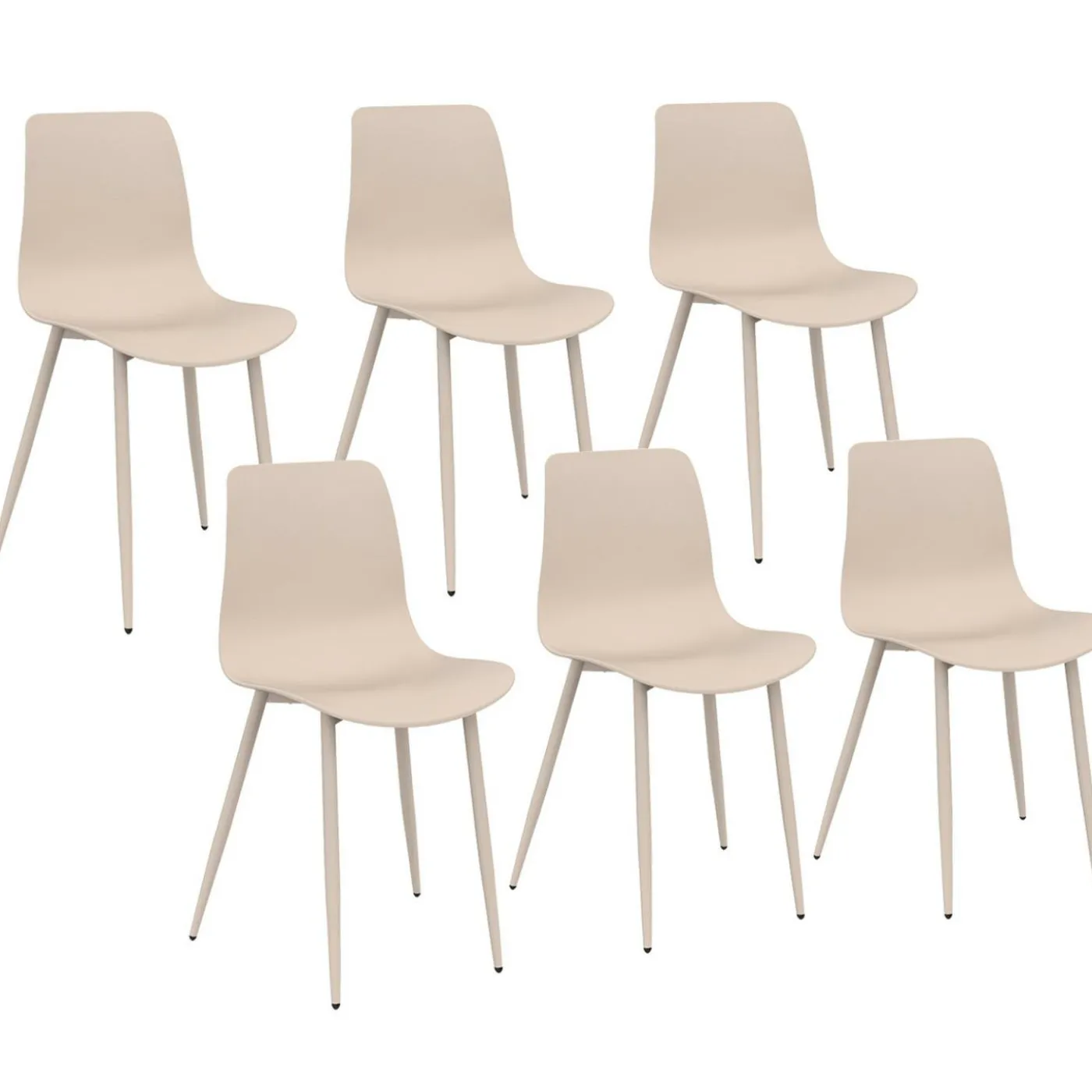 Lot de 6 chaises beige avec pieds en métal