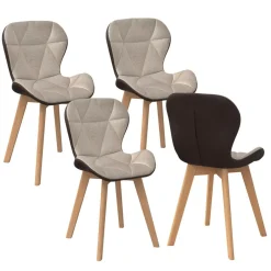 Lot de 4 chaises bi-matière en tissu et PU marron et taupe pour salle à manger