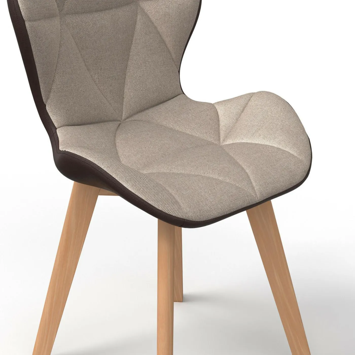 Lot de 4 chaises bi-matière en tissu et PU marron et taupe pour salle à manger