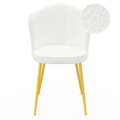 Lot de 2 chaises bouclette blanche, dossier coquillage, pieds dorés