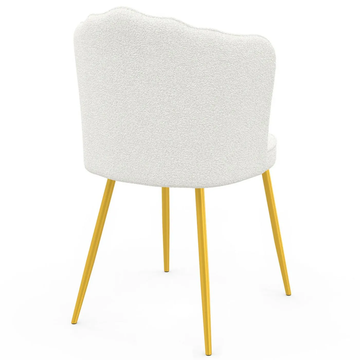 Lot de 2 chaises bouclette blanche, dossier coquillage, pieds dorés