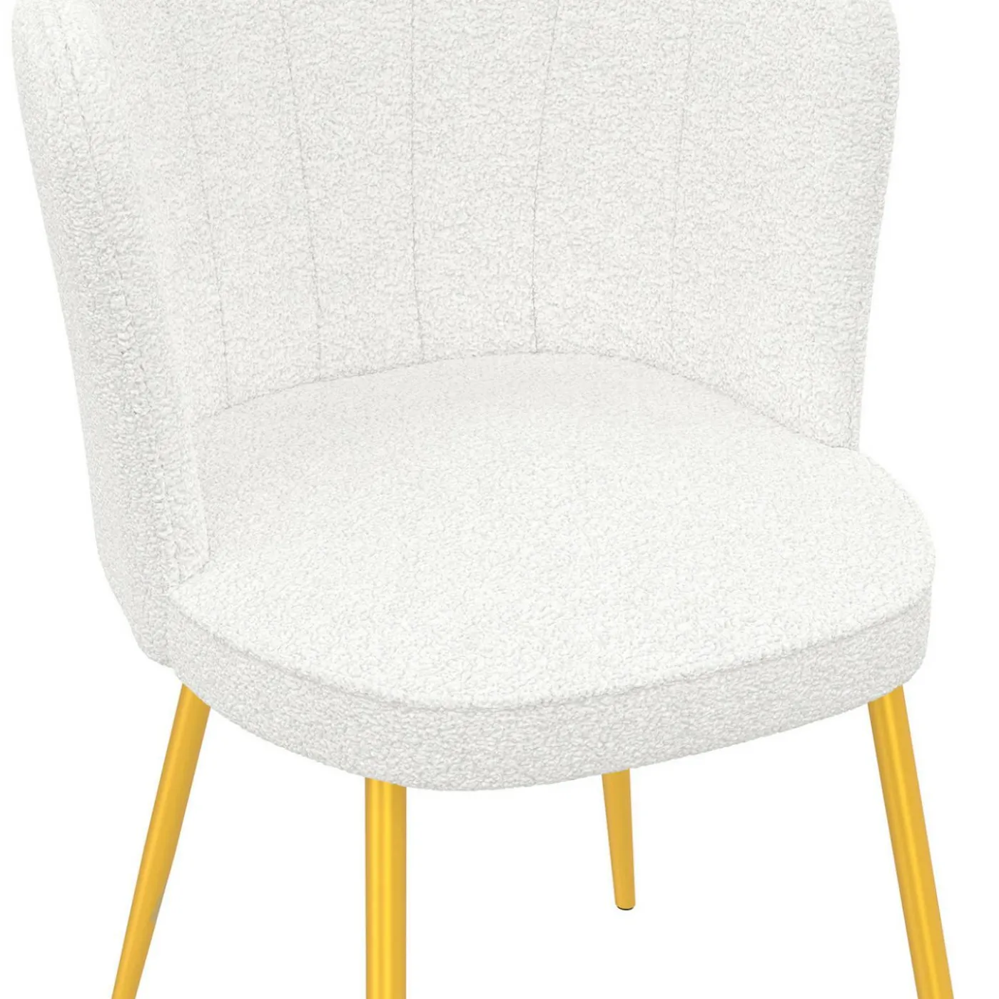 Lot de 2 chaises bouclette blanche, dossier coquillage, pieds dorés
