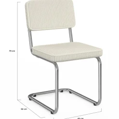 Lot de 4 chaises cantilever en velours côtelé beige et pied métal