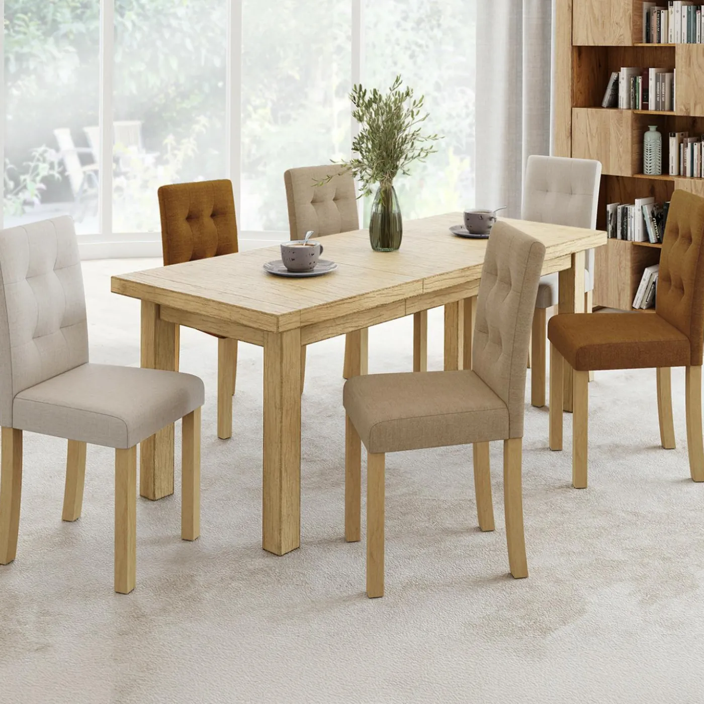 Lot de 6 chaises capitonnées tricolore taupe, beige et marron