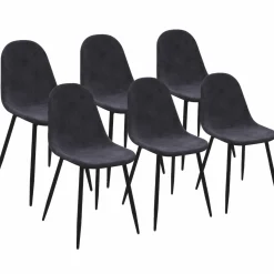 Lot de 6 chaises confortables en velours gris foncé