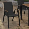 Lot de 6 chaises de jardin métal et textilène noir et bois