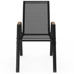 Lot de 6 chaises de jardin métal et textilène noir et bois