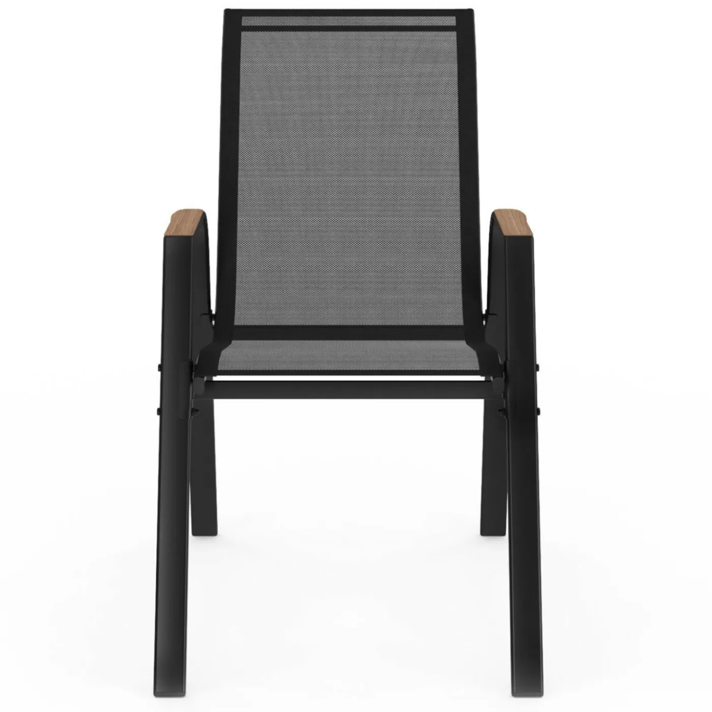 Lot de 6 chaises de jardin métal et textilène noir et bois