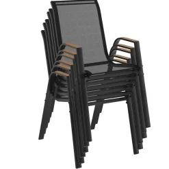 Lot de 6 chaises de jardin métal et textilène noir et bois