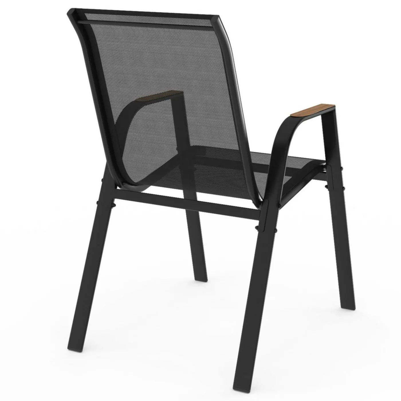 Lot de 6 chaises de jardin métal et textilène noir et bois