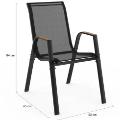 Lot de 6 chaises de jardin métal et textilène noir et bois
