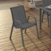 Lot de 4 chaises de jardin empilables en métal gris anthracite et textilène