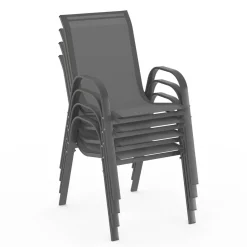 Lot de 4 chaises de jardin empilables en métal gris anthracite et textilène