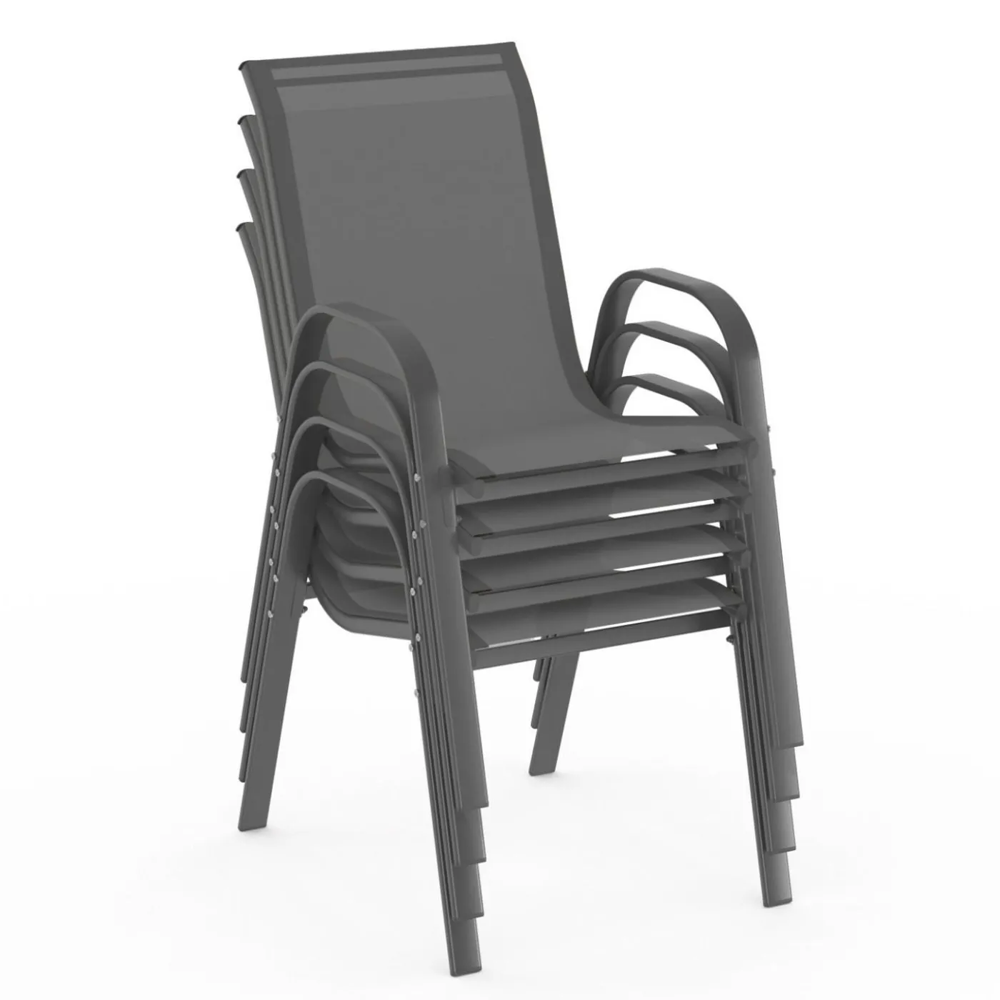 Lot de 4 chaises de jardin empilables en métal gris anthracite et textilène