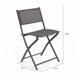 Lot de 4 chaises de jardin pliantes grises en acier et textilène