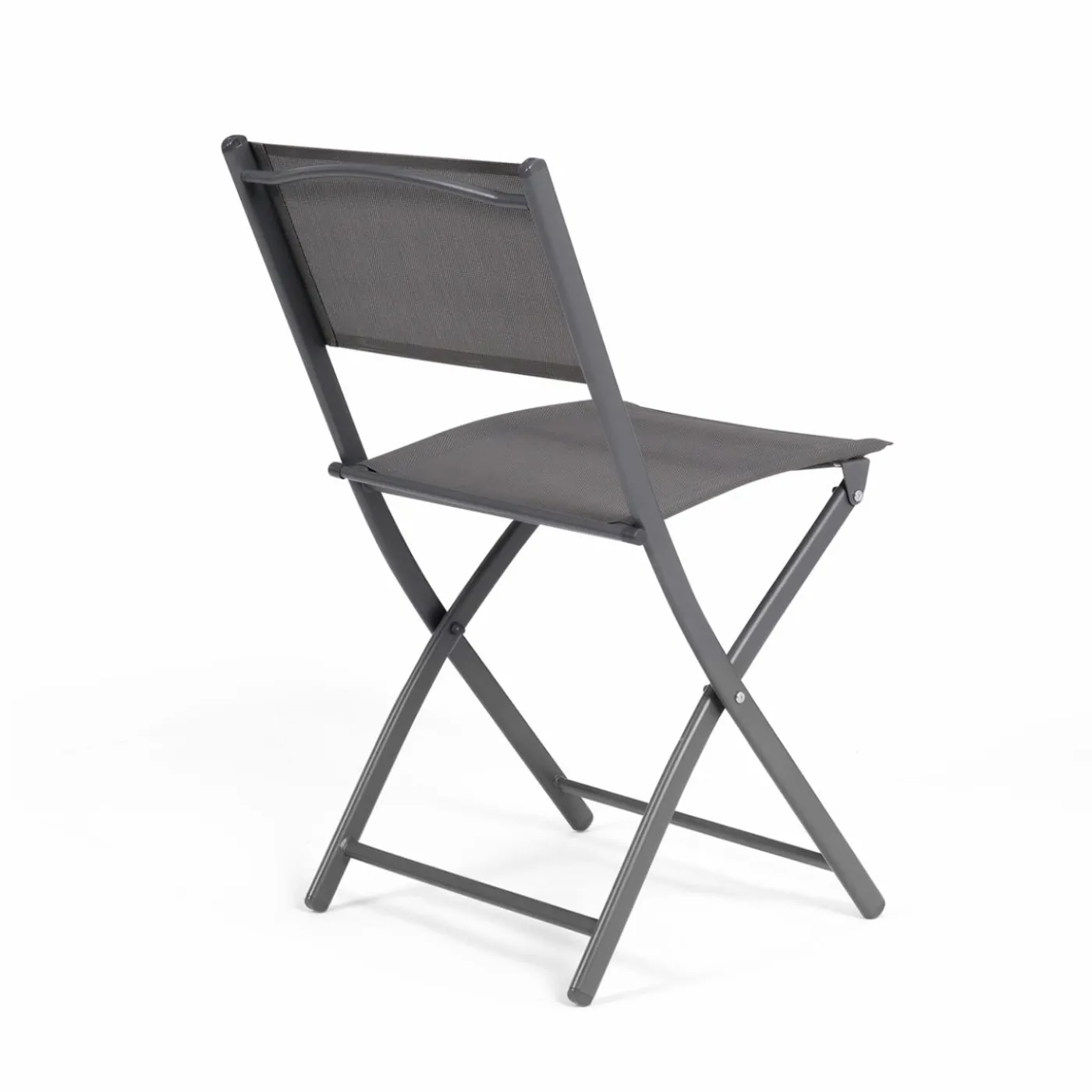 Lot de 4 chaises de jardin pliantes grises en acier et textilène