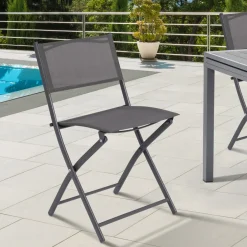 Lot de 6 chaises de jardin pliantes gris anthracite en métal et textilène