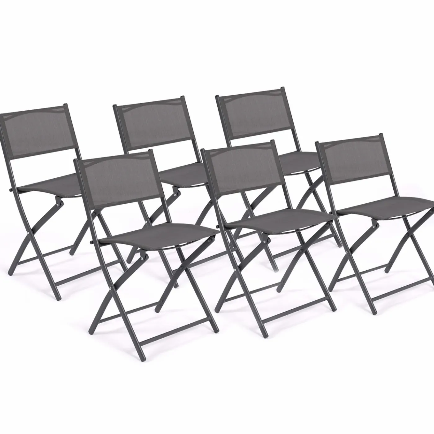 Lot de 6 chaises de jardin pliantes gris anthracite en métal et textilène