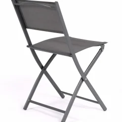 Lot de 6 chaises de jardin pliantes gris anthracite en métal et textilène