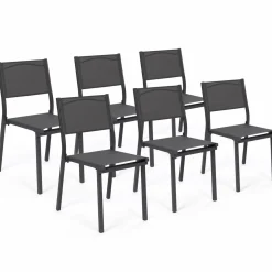 Lot de 6 chaises de jardin empilables gris anthracite en métal et textilène