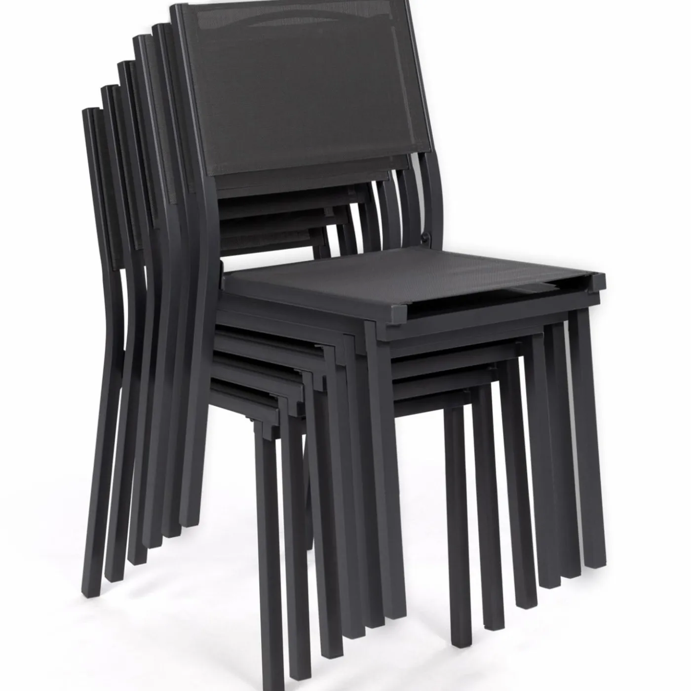 Lot de 6 chaises de jardin empilables gris anthracite en métal et textilène