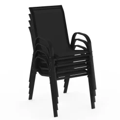 Lot de 4 chaises de jardin empilables en métal noir et textilène
