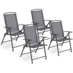 Lot de 4 chaises de jardin pliantes dossier inclinable avec accoudoirs gris anthracite