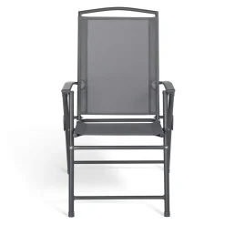 Lot de 4 chaises de jardin pliantes dossier inclinable avec accoudoirs gris anthracite