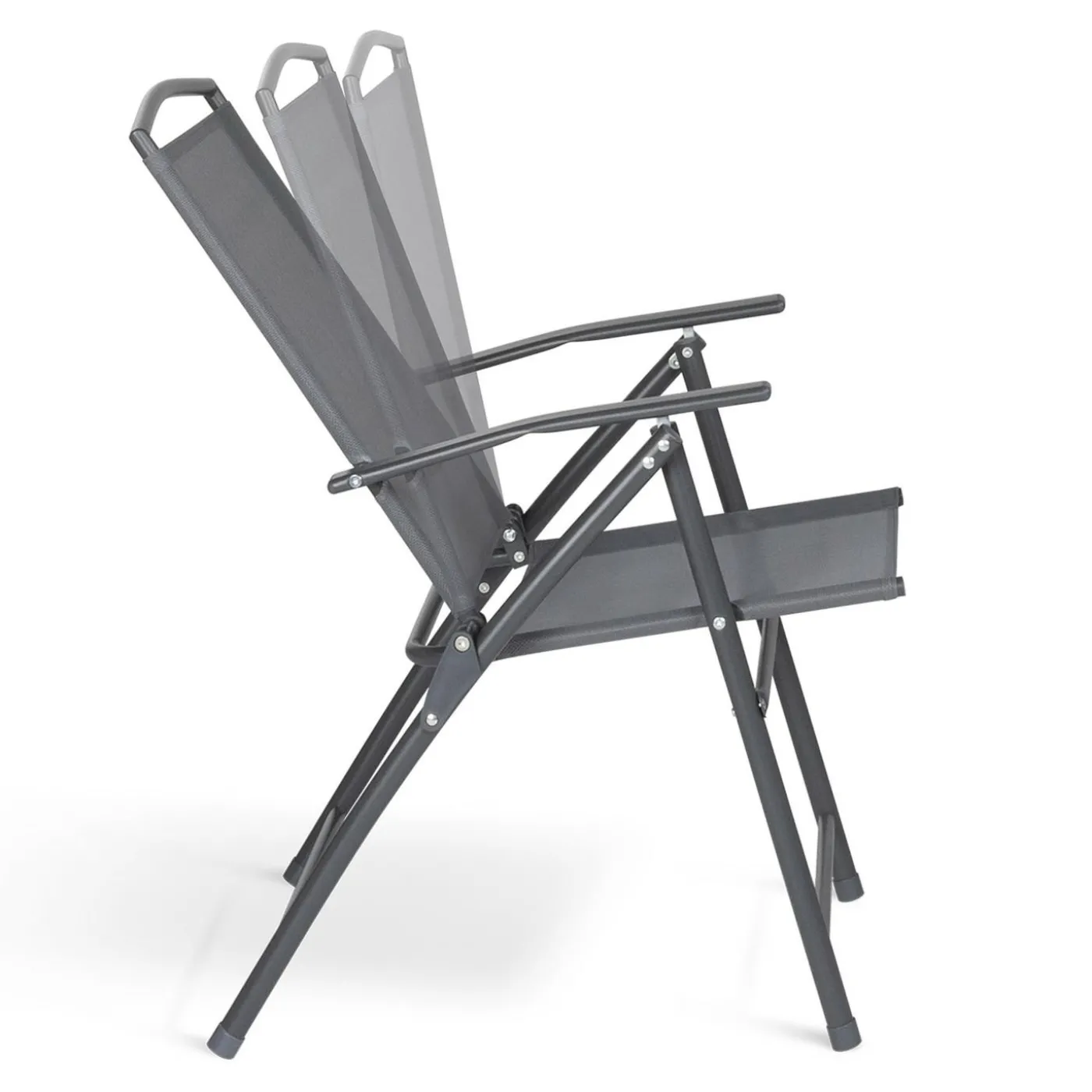 Lot de 4 chaises de jardin pliantes dossier inclinable avec accoudoirs gris anthracite