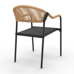 Lot de 4 chaises de jardin extérieures en métal, en cordage, en textilène et rotin clair