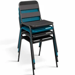 Lot de 6 chaises de jardin empilables en acier gris anthracite, noir et bleu