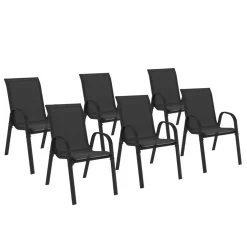 Lot de 6 chaises de jardin empilables en métal noir et textilène