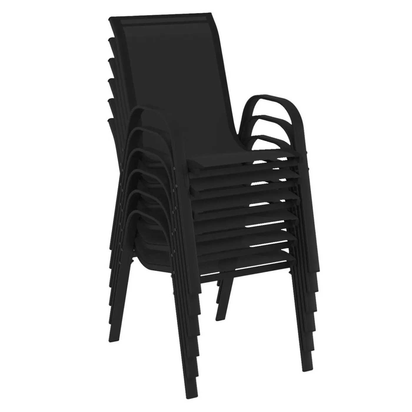 Lot de 6 chaises de jardin empilables en métal noir et textilène