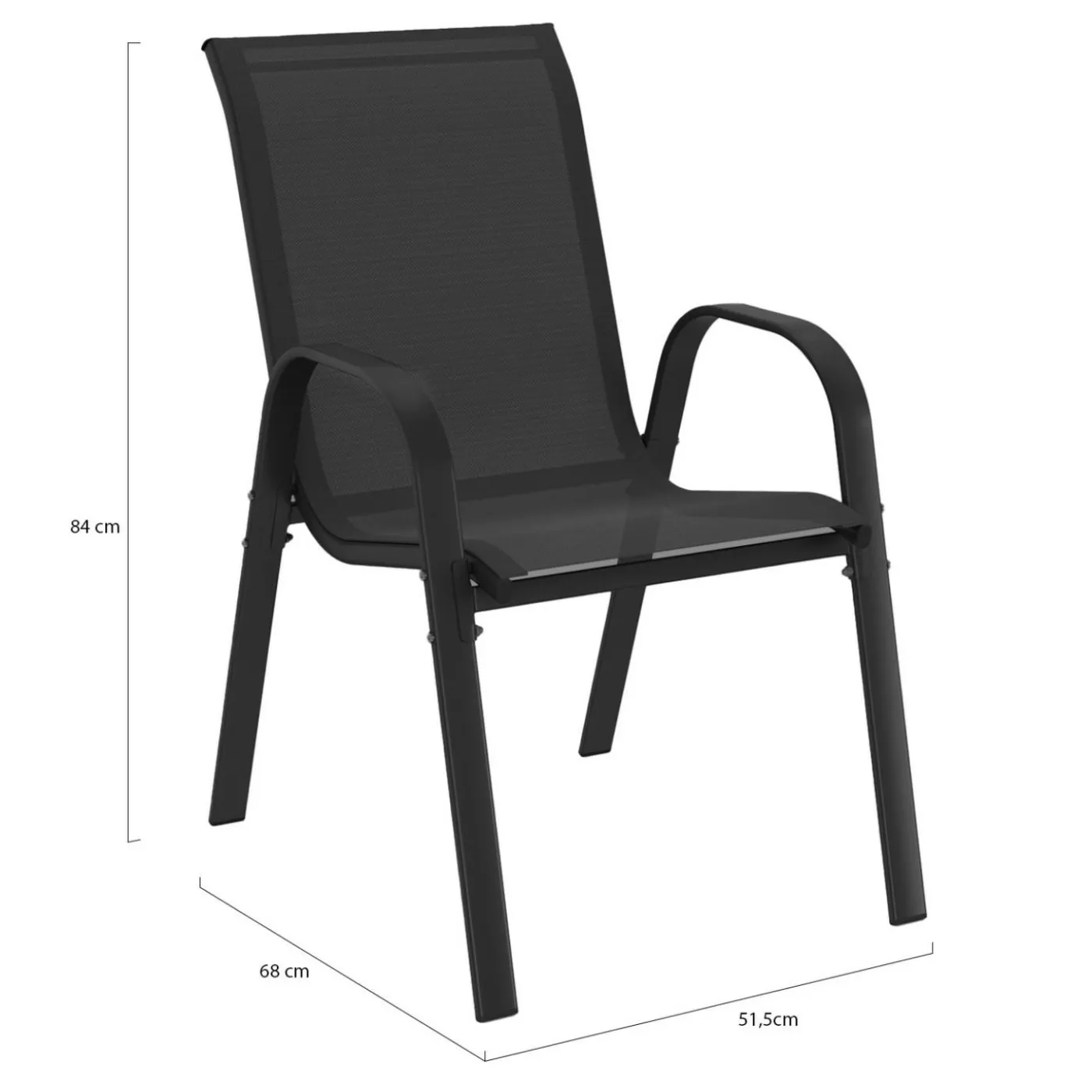 Lot de 6 chaises de jardin empilables en métal noir et textilène