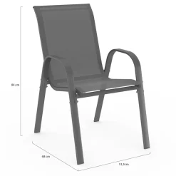 Lot de 6 chaises de jardin empilables en métal gris anthracite et textilène