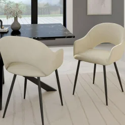 Lot de 2 chaises de salle à manger, fauteuils de table CLARA en velours crème