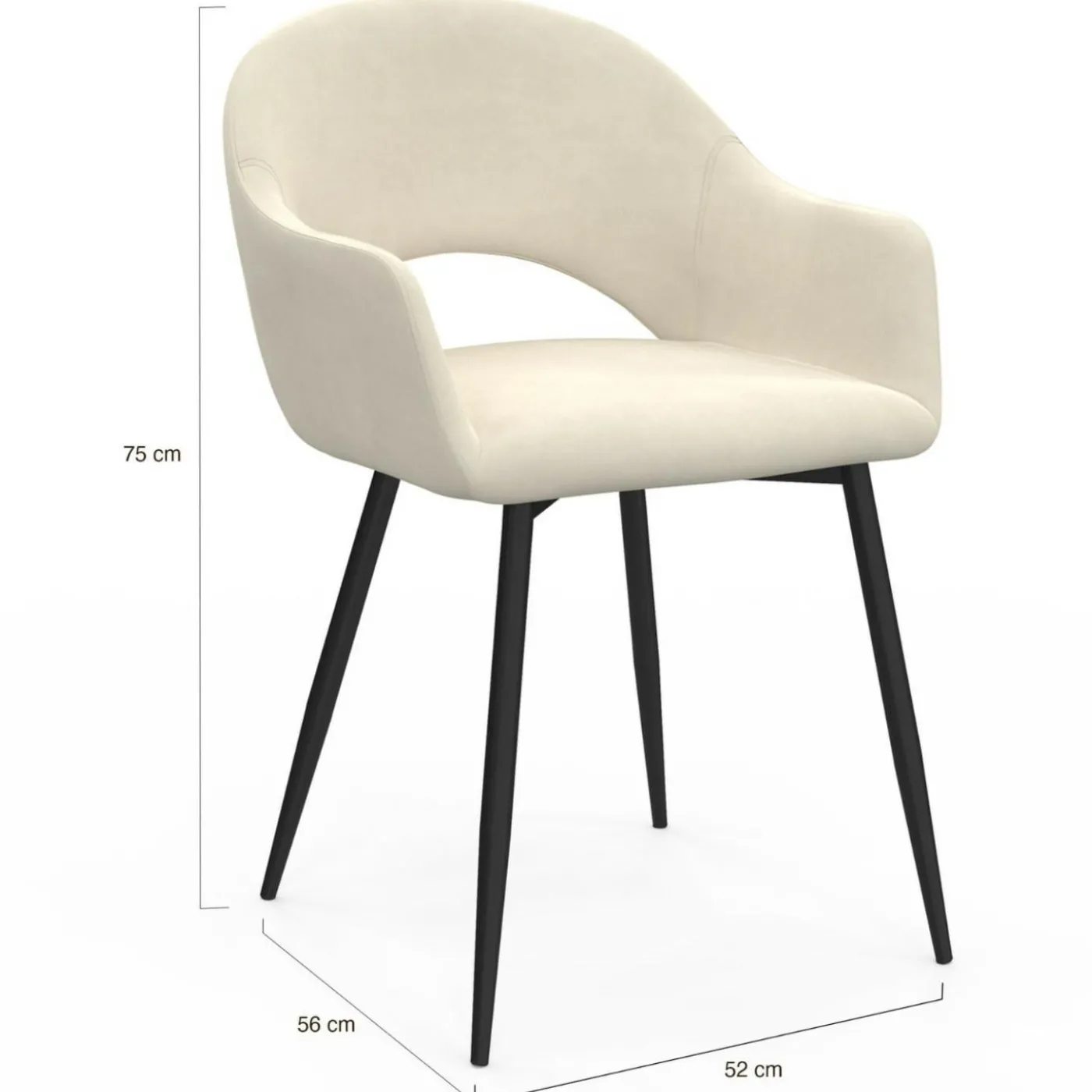 Lot de 2 chaises de salle à manger, fauteuils de table CLARA en velours crème