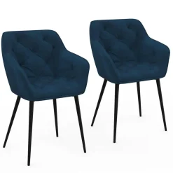 Lot de 2 chaises de salle à manger, fauteuils de table capitonnés LYA velours bleu canard