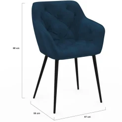 Lot de 2 chaises de salle à manger, fauteuils de table capitonnés LYA velours bleu canard
