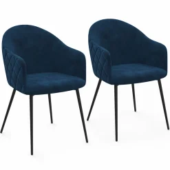 Lot de 2 chaises de salle à manger design en velours bleu canard