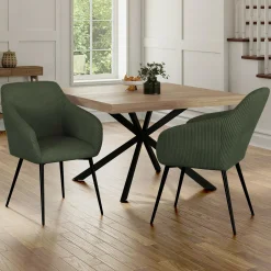 Lot de 2 chaises de salle à manger, fauteuils de table en velours côtelé vert kaki