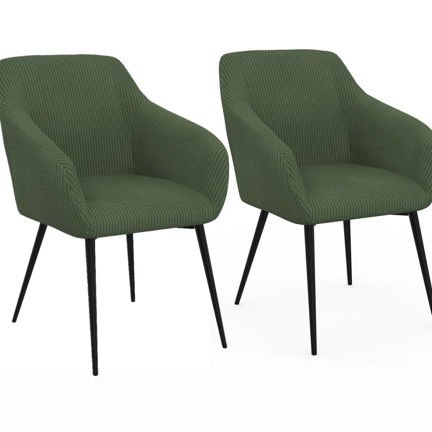 Lot de 2 chaises de salle à manger, fauteuils de table en velours côtelé vert kaki